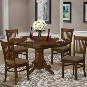 East West Furniture KEVA5-ESP-C 5 Piece Kitchen Table & Chairs Set Includes an Oval Dining Room Table with Butterfly Leaf and 4 Linen Fabric Upholstered Chairs, 42x60 Inch, Espresso