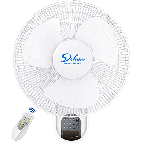 Simple Deluxe Household Quiet 16-Inch Digital Wall Mount Oscillating Exhaust Fan with Remote and Built-in Timer, 1 pack, White