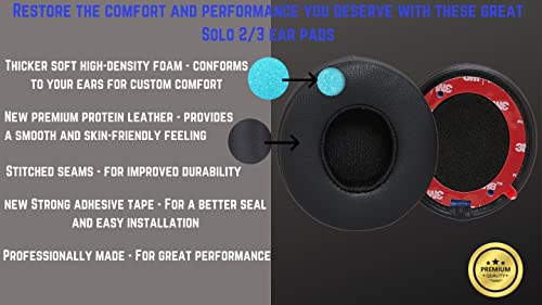 Premium Replacement Solo 3 Ear Pads/Solo 2 earpads Cushions. Compatible with Beats Solo 3 Headphones/Beats Solo 2 Headphones (Black). Premium Protein Leather | High Density Foam | Extra Thick