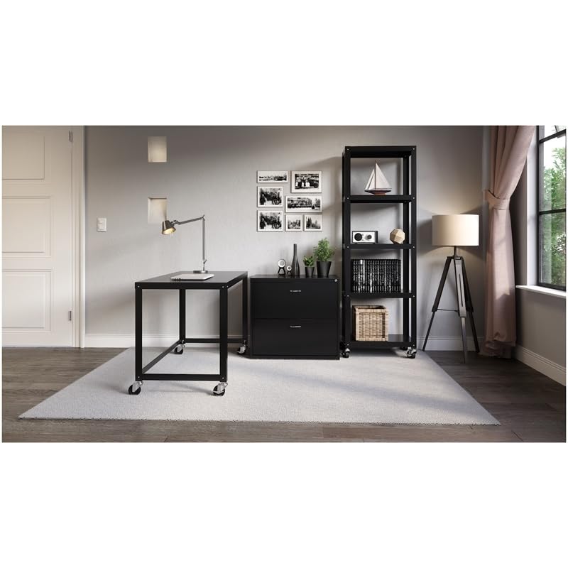 Office Dimensions 21647 Black RTA 48" Wide Mobile Metal Desk Workstation Home Office Collection