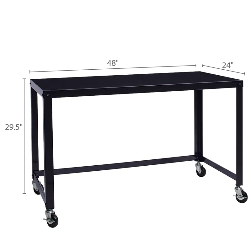 Office Dimensions 21647 Black RTA 48" Wide Mobile Metal Desk Workstation Home Office Collection