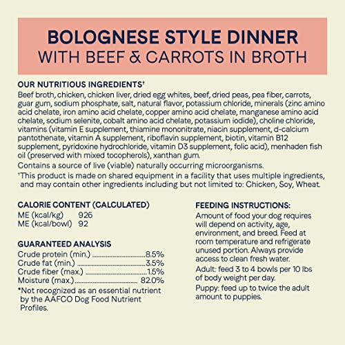 CANIDAE PURE Petite Grain Free Wet Dog Food For Small Breeds, Minced Bolognese Style Dinner with Beef and Carrots in Broth, (12) 3.5 oz