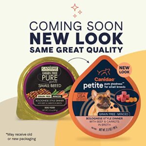 CANIDAE PURE Petite Grain Free Wet Dog Food For Small Breeds, Minced Bolognese Style Dinner with Beef and Carrots in Broth, (12) 3.5 oz