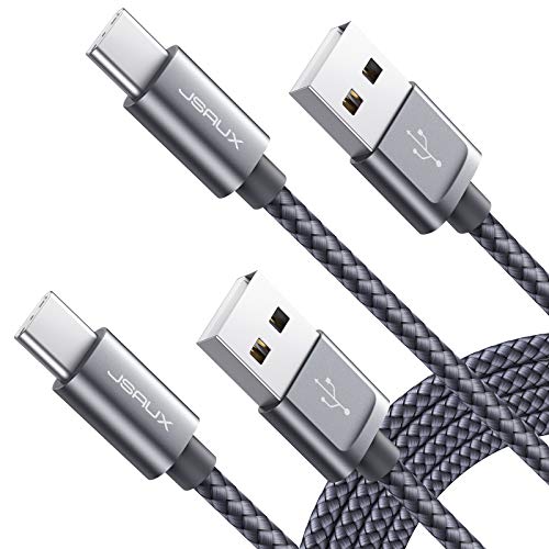 USB Type C Cable 3A Fast Charging, JSAUX USB C Cable[2-Pack 6.6Ft] USB-A to USB-C Charge Nylon Braided Cord Compatible with Samsung Galaxy S20 S10 S9 S8,Note 10 9 8, LG,USB C Charger and More-Grey