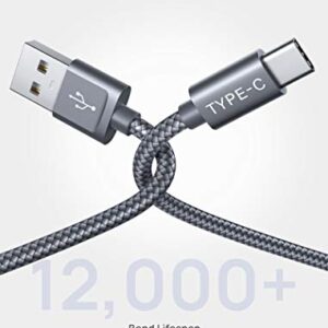 USB Type C Cable 3A Fast Charging, JSAUX USB C Cable[2-Pack 6.6Ft] USB-A to USB-C Charge Nylon Braided Cord Compatible with Samsung Galaxy S20 S10 S9 S8,Note 10 9 8, LG,USB C Charger and More-Grey