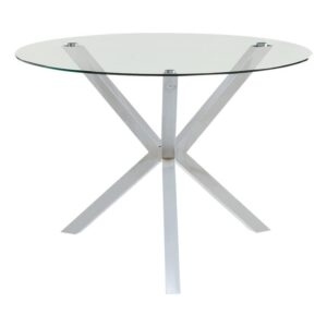 bowery hill 41" round glass top contemperary dining table in chrome