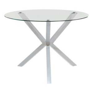 BOWERY HILL 41" Round Glass Top Contemperary Dining Table in Chrome