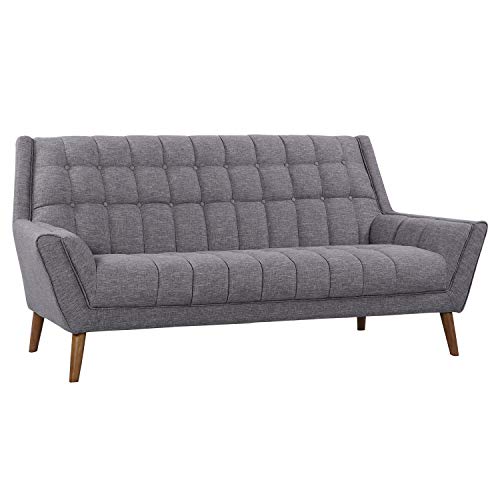 Armen Living Cobra Sofa in Dark Grey Linen and Walnut Wood Finish, 82 x 37 x 34