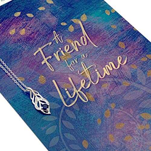 Smiling Wisdom - Friendship - Reason Season Lifetime Friend Greeting Card and Leaf Necklace Gift Set - Woman BFF (Blue Leaf - Silver)