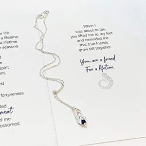 Smiling Wisdom - Friendship - Reason Season Lifetime Friend Greeting Card and Leaf Necklace Gift Set - Woman BFF (Blue Leaf - Silver)