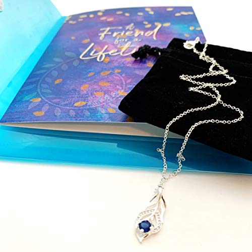 Smiling Wisdom - Friendship - Reason Season Lifetime Friend Greeting Card and Leaf Necklace Gift Set - Woman BFF (Blue Leaf - Silver)