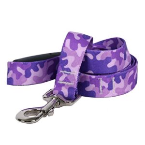 yellow dog design camo purple ez-grip dog leash with comfort handle 1" wide and 5' (60") long, large