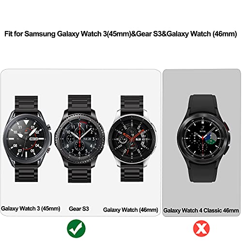 Gear S3 Frontier /Galaxy 46mm /Galaxy Watch 3 Band 45mm,V-MORO 22mm Solid Stainless Steel Metal Business Bracelet Strap for Samsung Gear S3/Galaxy 46mm/Galaxy Watch 3 45mm Black