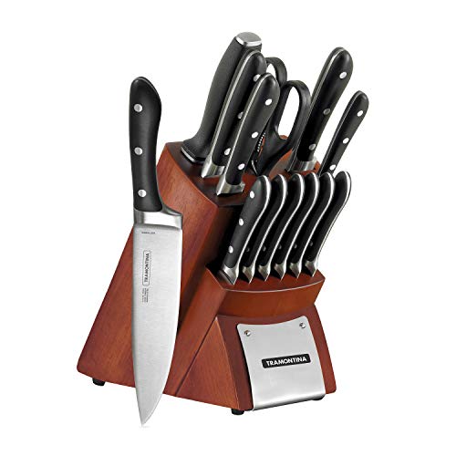 Tramontina Cutlery Knife Set with Hardwood Counter Block Forged-Contemporary 14 Piece, 80008/547DS