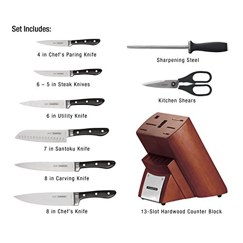 Tramontina Cutlery Knife Set with Hardwood Counter Block Forged-Contemporary 14 Piece, 80008/547DS