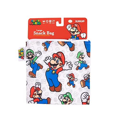 Bumkins Sandwich Bag / Snack Bag, Reusable Fabric, Washable, Food Safe, BPA Free, 7x7 â€“ Nintendo Mario/Luigi, Pack of 1