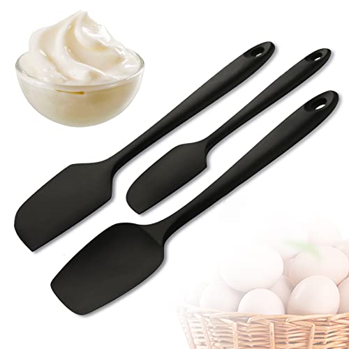 MEKBOK Silicone Spoon Spatula Set,(3 pieces)-Heat-resistant non-stick flexible rubber spatula set, Cooking Mixing Baking Kitchen Utensils Set of (black)