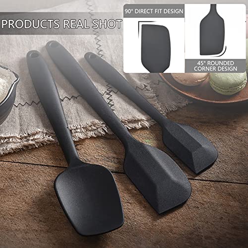 MEKBOK Silicone Spoon Spatula Set,(3 pieces)-Heat-resistant non-stick flexible rubber spatula set, Cooking Mixing Baking Kitchen Utensils Set of (black)