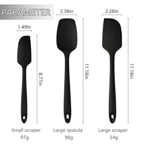 MEKBOK Silicone Spoon Spatula Set,(3 pieces)-Heat-resistant non-stick flexible rubber spatula set, Cooking Mixing Baking Kitchen Utensils Set of (black)