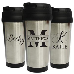 Personalized Travel Tumbler Coffee Mug - Engraved Custom Monogrammed - 16 oz (Silver)