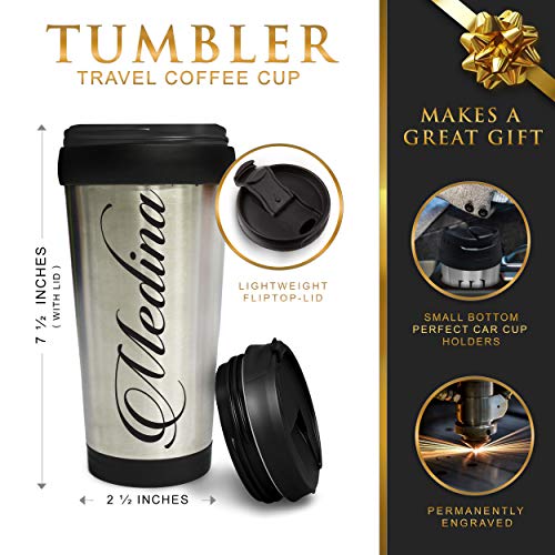 Personalized Travel Tumbler Coffee Mug - Engraved Custom Monogrammed - 16 oz (Silver)