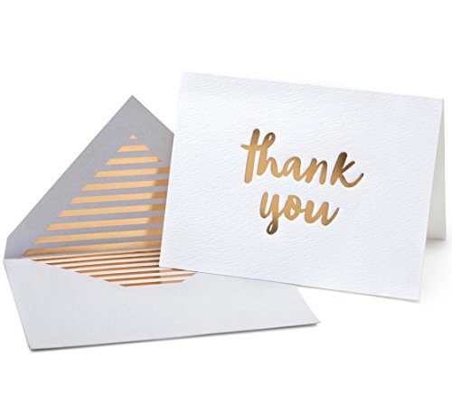 Luxury Gold Foil Letterpress Thank You Cards and Gray Envelopes 20 Pack - Opie's Paper Company (Gold)