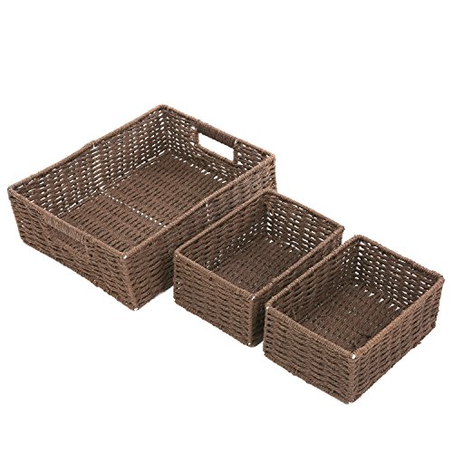 MyGift Rustic Brown Woven Small Storage Baskets for Storage, Decorative Nesting Basket Set, 3 Pack