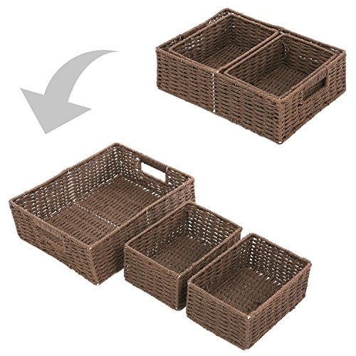 MyGift Rustic Brown Woven Small Storage Baskets for Storage, Decorative Nesting Basket Set, 3 Pack