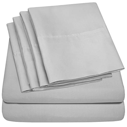 Queen Sheets Silver - 6 Piece 1500 Supreme Collection Fine Brushed Microfiber Deep Pocket Queen Sheet Set Bedding - 2 Extra Pillow Cases, Great Value, Queen, Silver