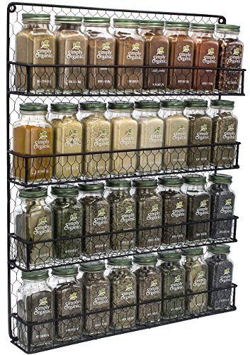 Sorbus Spice Rack Organizer [4 Tier] Country Rustic Chicken Herb Holder, Wall Mounted Storage Rack, Great for Storing Spices, Household Items and More (Black)