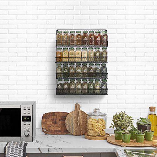 Sorbus Spice Rack Organizer [4 Tier] Country Rustic Chicken Herb Holder, Wall Mounted Storage Rack, Great for Storing Spices, Household Items and More (Black)