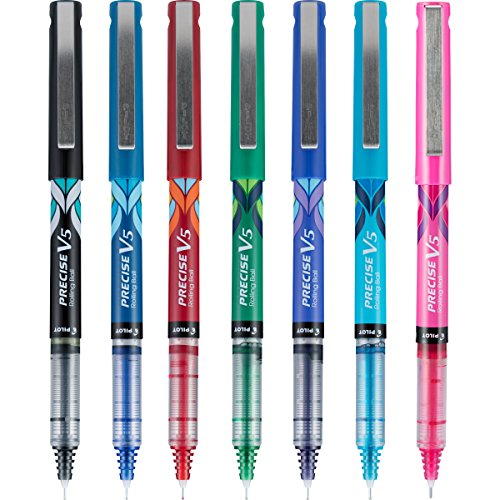 PILOT Precise V5 Stick Deco Collection Liquid Ink Rolling Ball Stick Pens, Extra Fine Point (0.5mm) Assorted Ink Colors, 7-Pack Pouch (38810)