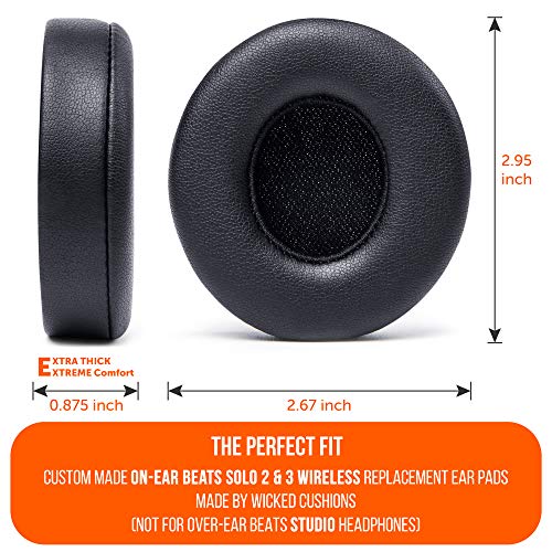 WC Extra Thick Replacement Earpads for Beats Solo 2 & 3 by Wicked Cushions - Ear Pads for Beats Solo 2 & 3 Wireless ON-Ear Headphones - Soft Leather, Luxury Memory Foam, Strong Adhesive | Black