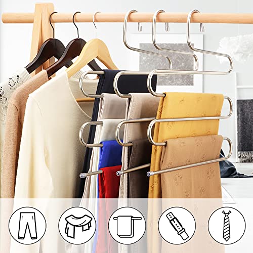 DOIOWN S-Type Stainless Steel Clothes Pants Scarf Hangers Closet Storage Organizer for Pants Jeans Scarf Hanging (14.17 x 14.96ins, Set of 3) (3-Pieces)