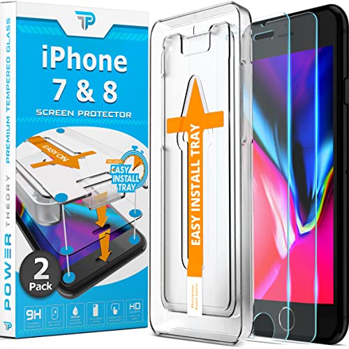 Power Theory Designed for iPhone 8 Screen Protector/iPhone 7 Screen Protector Tempered Glass [9H Hardness], Easy Install Kit, 99% HD Bubble Free Clear, Case Friendly, Anti-Scratch, 2 Pack