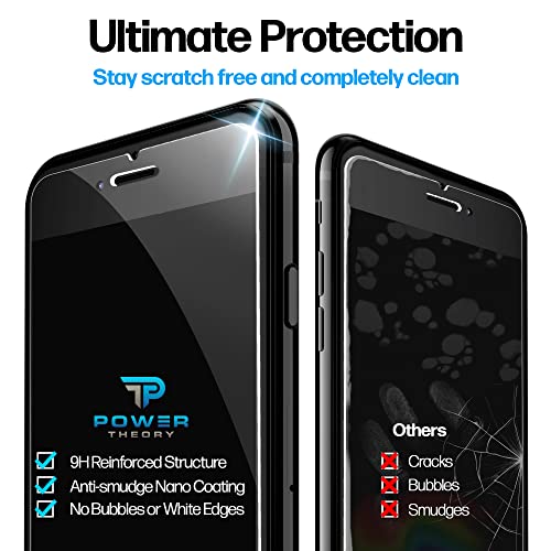 Power Theory Designed for iPhone 8 Screen Protector/iPhone 7 Screen Protector Tempered Glass [9H Hardness], Easy Install Kit, 99% HD Bubble Free Clear, Case Friendly, Anti-Scratch, 2 Pack