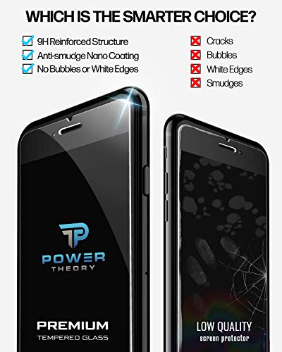 Power Theory Designed for iPhone 8 Plus Screen Protector/iPhone 7 Plus Screen Protector Tempered Glass [9H Hardness], Easy Install Kit, 99% HD Bubble Free Clear, Case Friendly, Anti-Scratch, 2 Pack