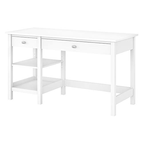 Bush Furniture Broadview Computer Desk with Shelves in Pure White