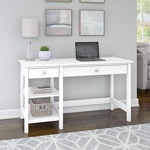 Bush Furniture Broadview Computer Desk with Shelves in Pure White