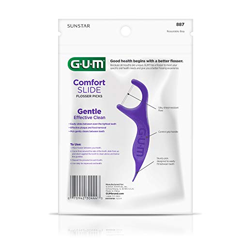 GUM Comfort Slide Flossers for Tight Spaces, Fresh Mint, Dental Floss Picks, 90 Count