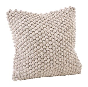 saro lifestyle camargue collection 3519.i20s crochet pom throw pillow with down filling, 20", ivory