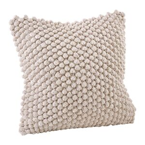 SARO LIFESTYLE Camargue Collection 3519.I20S Crochet Pom Throw Pillow with Down Filling, 20", Ivory