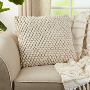 SARO LIFESTYLE Camargue Collection 3519.I20S Crochet Pom Throw Pillow with Down Filling, 20", Ivory