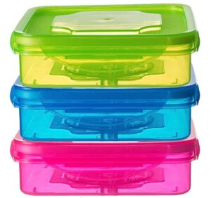 imperial home plastic sandwich containers with lids, reusable container, lunch box, food storage, meal prep, lock lid, fridge, freezer, dishwasher, & microwave safe, bpa free, set of 3, multicolor
