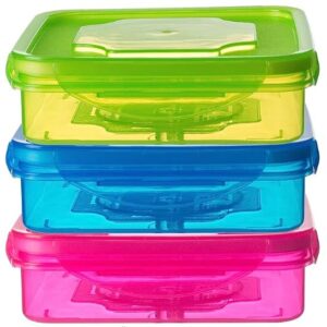 Imperial Home Plastic Sandwich Containers with Lids, Reusable Container, Lunch Box, Food Storage, Meal Prep, Lock Lid, Fridge, Freezer, Dishwasher, & Microwave Safe, BPA Free, Set of 3, Multicolor