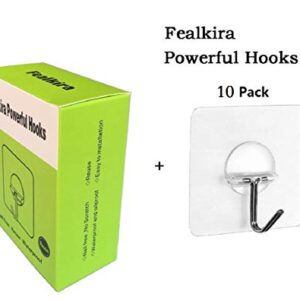 Fealkira Adhesive Wall Hooks 13.2lb(Max) Utility Stainless Steel Hook for Towel Bathrobe Coats,Bathroom Kitchen Waterproof and Oilproof Nail Free Transparent Heavy Duty Hook & Ceiling Hanger(10pcs)