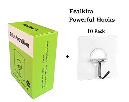 Fealkira Adhesive Wall Hooks 13.2lb(Max) Utility Stainless Steel Hook for Towel Bathrobe Coats,Bathroom Kitchen Waterproof and Oilproof Nail Free Transparent Heavy Duty Hook & Ceiling Hanger(10pcs)