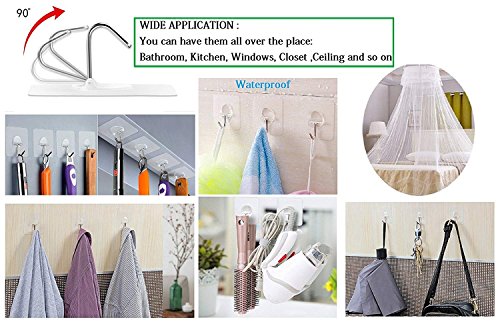 Fealkira Adhesive Wall Hooks 13.2lb(Max) Utility Stainless Steel Hook for Towel Bathrobe Coats,Bathroom Kitchen Waterproof and Oilproof Nail Free Transparent Heavy Duty Hook & Ceiling Hanger(10pcs)