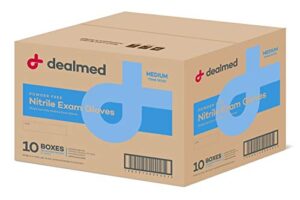 dealmed nitrile medical exam gloves, disposable latex free, medium, 100 ct. (pack of 10)