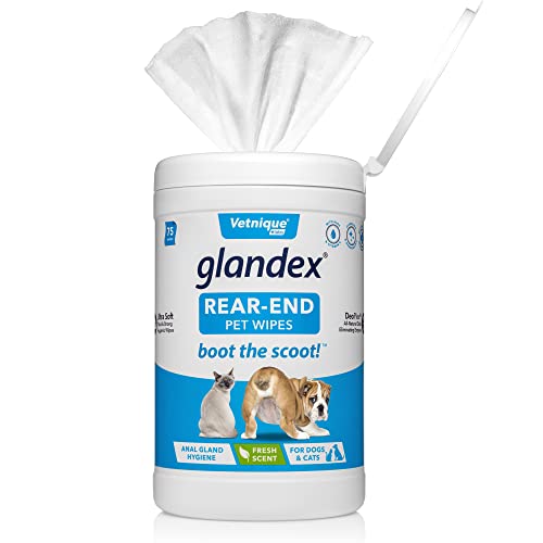 Vetnique Labs Glandex Dog Wipes for Pets Cleansing & Deodorizing Anal Gland Hygienic Wipe​s for Dogs & Cats with Vitamin E, Skin Conditioners and Aloe (75ct)